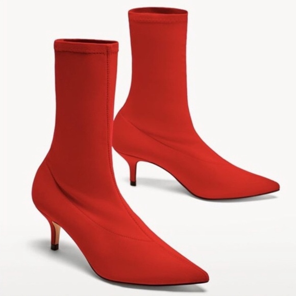 Zara Shoes - ZARA bloggers fav red ankle heeled sock boots 38